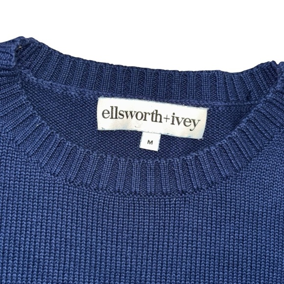 Ellsworth + Ivey Tride Navy White Knit Crewneck Sweater Womens M Preppy Luxe - Picture 6 of 11